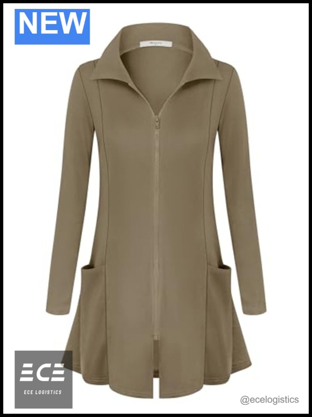 Miusey Zip Up Long Hoodie Jacket Lightweight Tunic Sweatshirt Collar